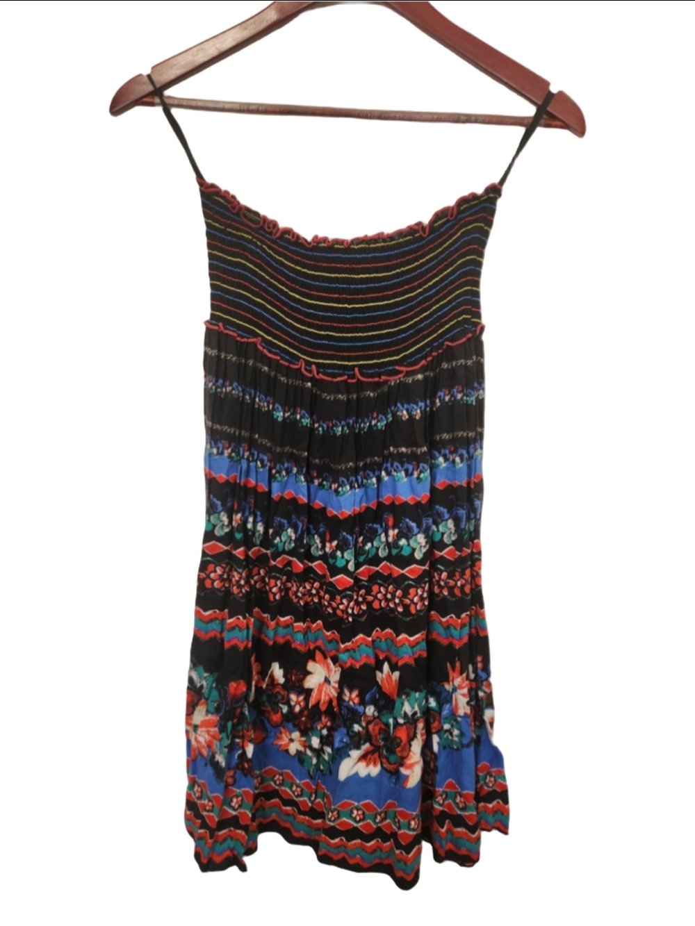 Ceci Strapless Dress Size M Black Multi-color Floral Print